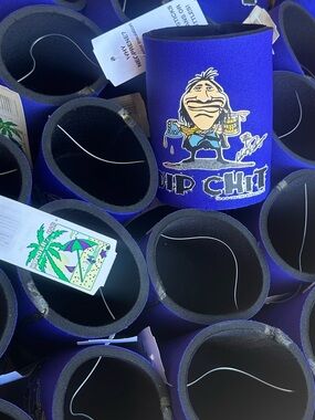 2 Vintage Dip Chit Neoprene Can Coolers Koozies NWT Blue 1998